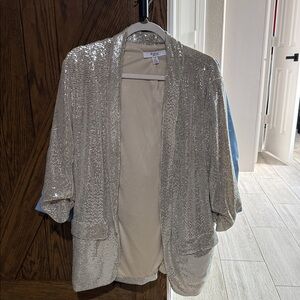 Champagne colored Sequin Open Front blazer